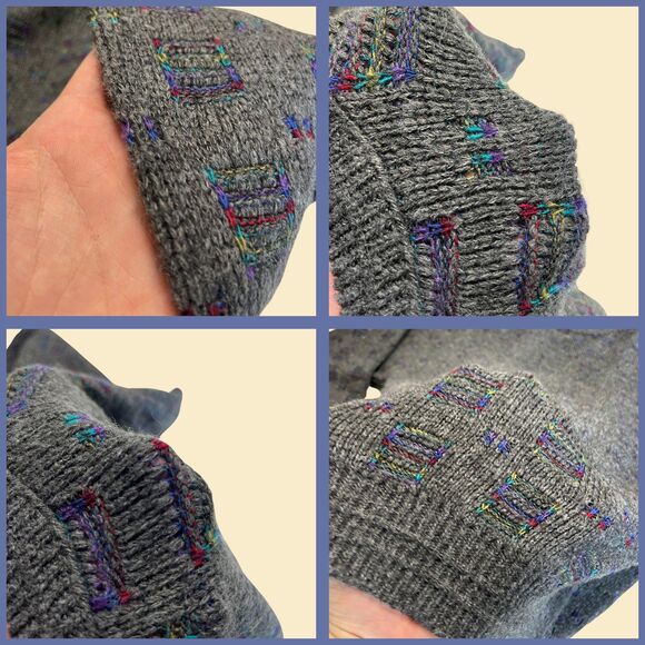 1990s geometric sweater, 3XL vintage 90s grey pullover by Loafers Reed St. James - Picture 3 of 6